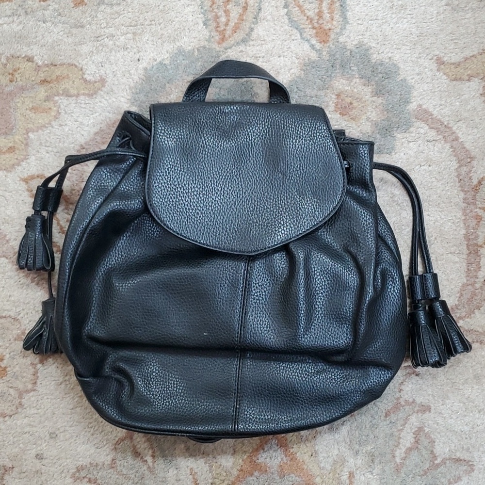 Zara Basics black vegan fringe tassle backpack